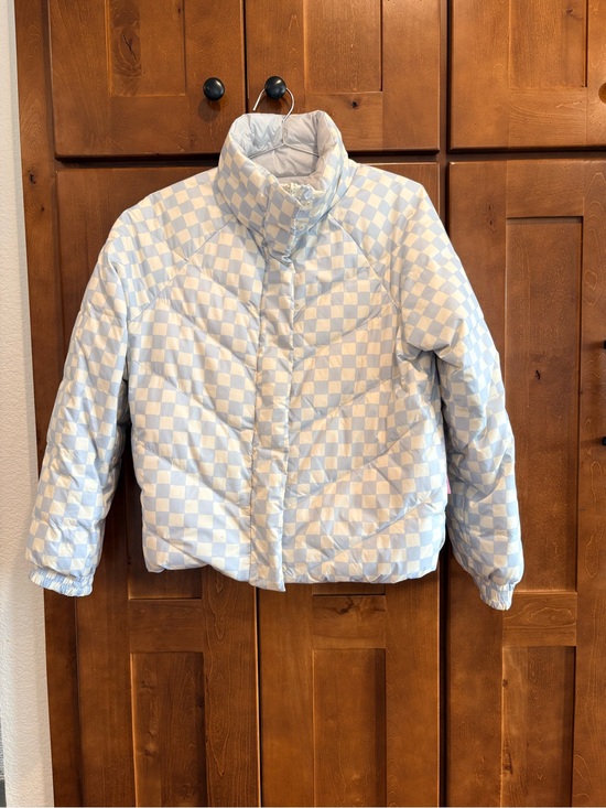 Marine Layer Jackets & Blazers - Marine Layer Light Blue & White Check Quilted Reversible Puffer Jacket